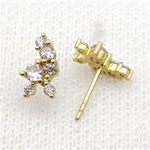 copper Stud Earrings pave zircon gold plated, approx 6-11mm [FN30163]