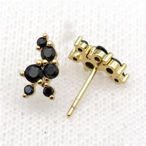 copper Stud Earrings pave black zircon gold plated, approx 6-11mm [FN30164]