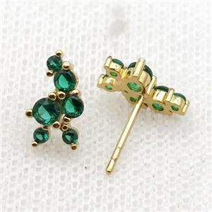 copper Stud Earrings pave green zircon gold plated, approx 6-11mm [FN30166]