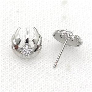 copper Stud Earring pave zircon angel wing platinum plated, approx 10-11mm [FN30169]