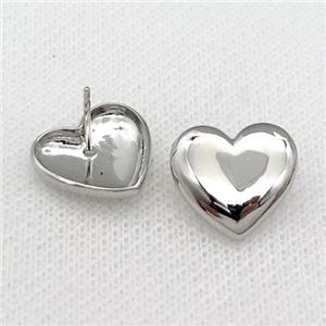 copper heart Stud Earring platinum plated, approx 15mm [FN30171]