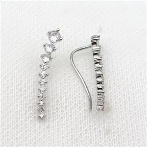 copper Hook Earring pave zircon platinum plated, approx 30mm [FN30189]