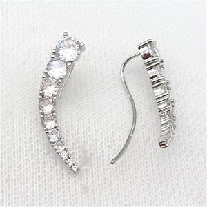copper Hook Earring pave zircon platinum plated, approx 33mm [FN30191]