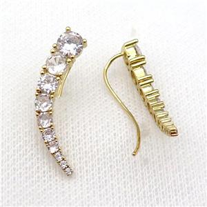 copper Hook Earring pave zircon gold plated, approx 33mm [FN30192]
