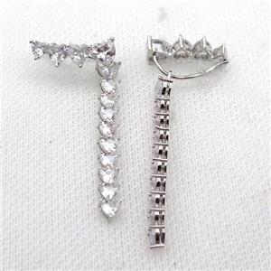copper Hook Earring pave zircon platinum plated, approx 20mm, 40mm [FN30193]