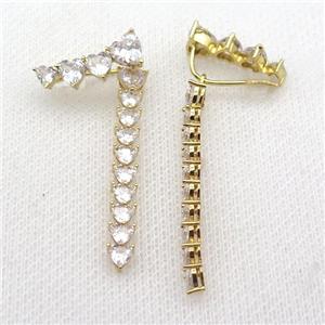 copper Hook Earring pave zircon gold plated, approx 20mm, 40mm [FN30194]