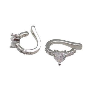 copper Clip Earring pave zircon platinum plated, approx 6mm, 15mm [FN30201]