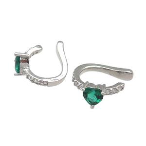 copper Clip Earring pave zircon green platinum plated, approx 6mm, 15mm [FN30202]