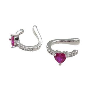 copper Clip Earring pave zircon hotpink platinum plated, approx 6mm, 15mm [FN30203]