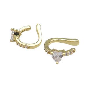 copper Clip Earring pave zircon gold plated, approx 6mm, 15mm [FN30205]
