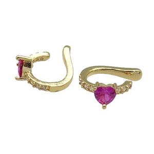 copper Clip Earring pave zircon hotpink gold plated, approx 6mm, 15mm [FN30206]