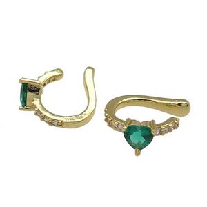 copper Clip Earring pave zircon green gold plated, approx 6mm, 15mm [FN30207]