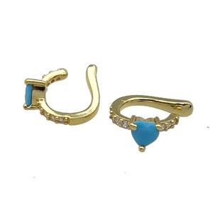 copper Clip Earring pave zircon turq gold plated, approx 6mm, 15mm [FN30208]