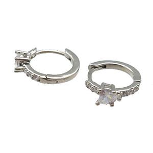 copper Hoop Earring pave zircon heart platinum plated, approx 12.5mm dia [FN30209]