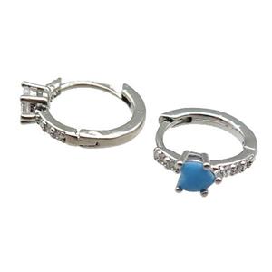 copper Hoop Earring pave zircon turq heart platinum plated, approx 12.5mm dia [FN30213]
