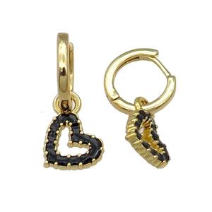 copper Hoop Earring black enamel heart gold plated, approx 11mm, 14mm dia [FN30217]