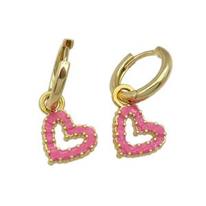 copper Hoop Earring pink enamel heart gold plated, approx 11mm, 14mm dia [FN30219]