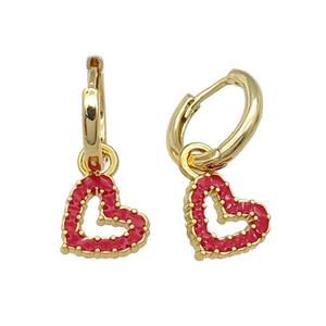 copper Hoop Earring red enamel heart gold plated, approx 11mm, 14mm dia [FN30220]