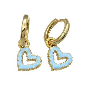 copper Hoop Earring blue enamel heart gold plated, approx 11mm, 14mm dia [FN30221]