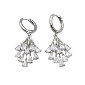 copper Hoop Earring pave zircon peacocktail platinum plated, approx 18-25mm, 14mm dia [FN30226]