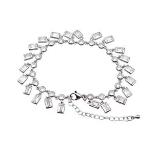 copper Bracelet pave zircon, platinum plated, approx 5-7mm, 4mm, 16-21cm length [FN30233]