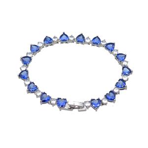 copper Bracelet pave blue zircon, platinum plated, approx 7mm, 17cm length [FN30238]
