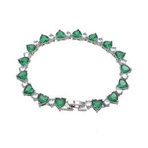 copper Bracelet pave green zircon, platinum plated, approx 7mm, 17cm length [FN30239]