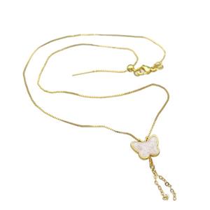 copper Necklace with butterfly white enamel gold plated, approx 11-14mm, 1mm, 42cm length [FN30257]