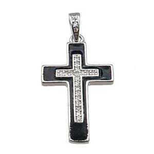 copper Cross pendant pave zircon black enamel platinum plated, approx 17-25mm [FN30262]