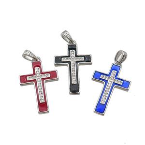 mix copper Cross pendant pave zircon enamel platinum plated, approx 17-25mm [FN30266]