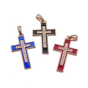 mix copper Cross pendant pave zircon enamel rose gold, approx 17-25mm [FN30272]