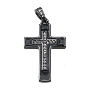 copper Cross pendant pave zircon black enamel black plated, approx 17-25mm [FN30274]