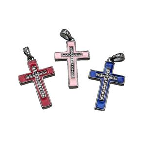 mix copper Cross pendant pave zircon enamel black plated, approx 17-25mm [FN30278]