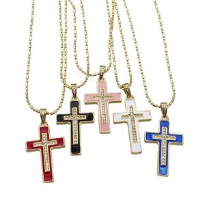 mix copper Necklace with cross enamel, gold plated, approx 17-25mm, 1.2mm, 44-50cm length [FN30284]