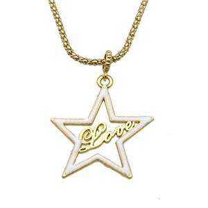 copper Necklace with star Love white enamel gold plated, approx 34mm, 2.5mm, 45cm length [FN30290]