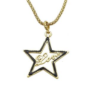 copper Necklace with star Love black enamel gold plated, approx 34mm, 2.5mm, 45cm length [FN30291]