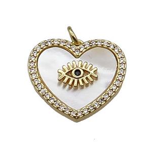 copper Heart pendant pave zircon white shell eye gold plated, approx 20mm [FN30303]