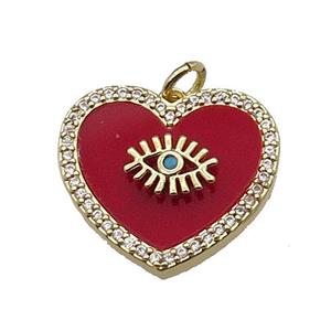 copper Heart pendant pave zircon red stone eye gold plated, approx 20mm [FN30304]