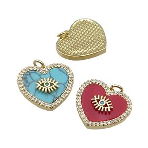 mix copper Heart pendant pave zircon stone eye gold plated, approx 20mm [FN30306]