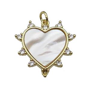 copper Heart pendant pave zircon white shell gold plated, approx 23mm [FN30309]