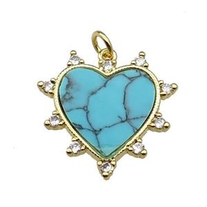 copper Heart pendant pave zircon blue turquoise gold plated, approx 23mm [FN30310]