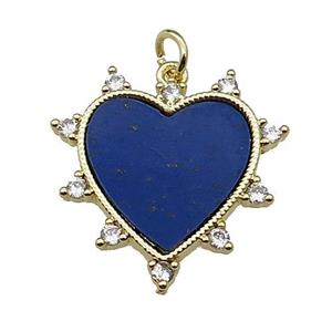copper Heart pendant pave zircon blue lapis gold plated, approx 23mm [FN30312]