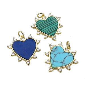 mix copper Heart pendant pave zircon gemstone gold plated, approx 23mm [FN30313]