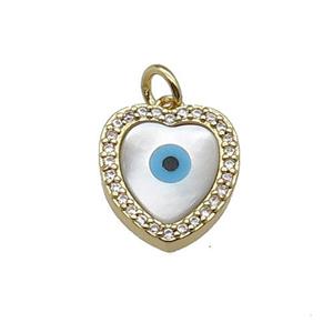 copper heart pendant pave zircon Evil Eye gold plated, approx 13mm [FN30314]