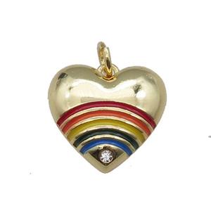 copper Heart pendant with rainbow enamel gold plated, approx 16mm [FN30322]