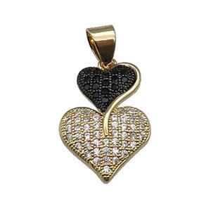 copper Heart pendant pave black zircon gold plated, approx 9-12-18mm [FN30323]
