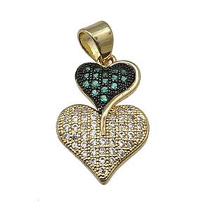copper Heart pendant pave green zircon gold plated, approx 9-12-18mm [FN30324]