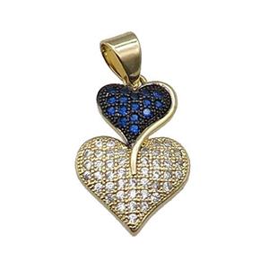 copper Heart pendant pave blue zircon gold plated, approx 9-12-18mm [FN30325]