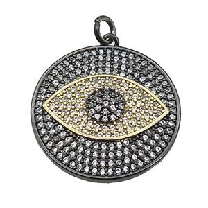 copper circle Eye pendant pave zircon black plated, approx 25mm dia [FN30329]