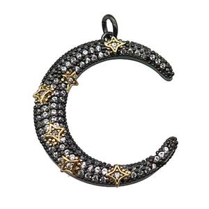 copper crescent moon pendant pave zircon black plated, approx 25-28mm [FN30330]